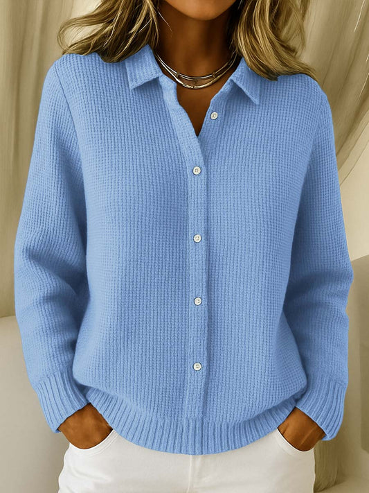 Comfortable Waffle Knit Cardigan Sweater for Women with Collar Long Sleeve Button Front Relaxed Casual Style