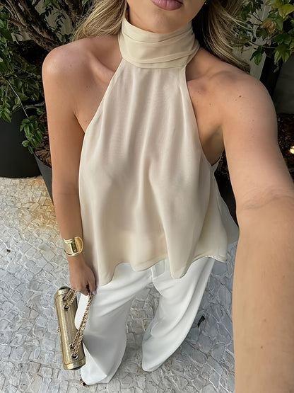 Sexy Halter Back Tank Top / New Temperament Ribbon Design / Aesthetic Back Satin Sleeveless Top