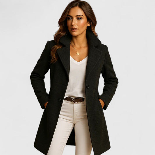 Elegant Wool Coat for Women with Notch Lapel Long Sleeve Double Breasted Tailored Style