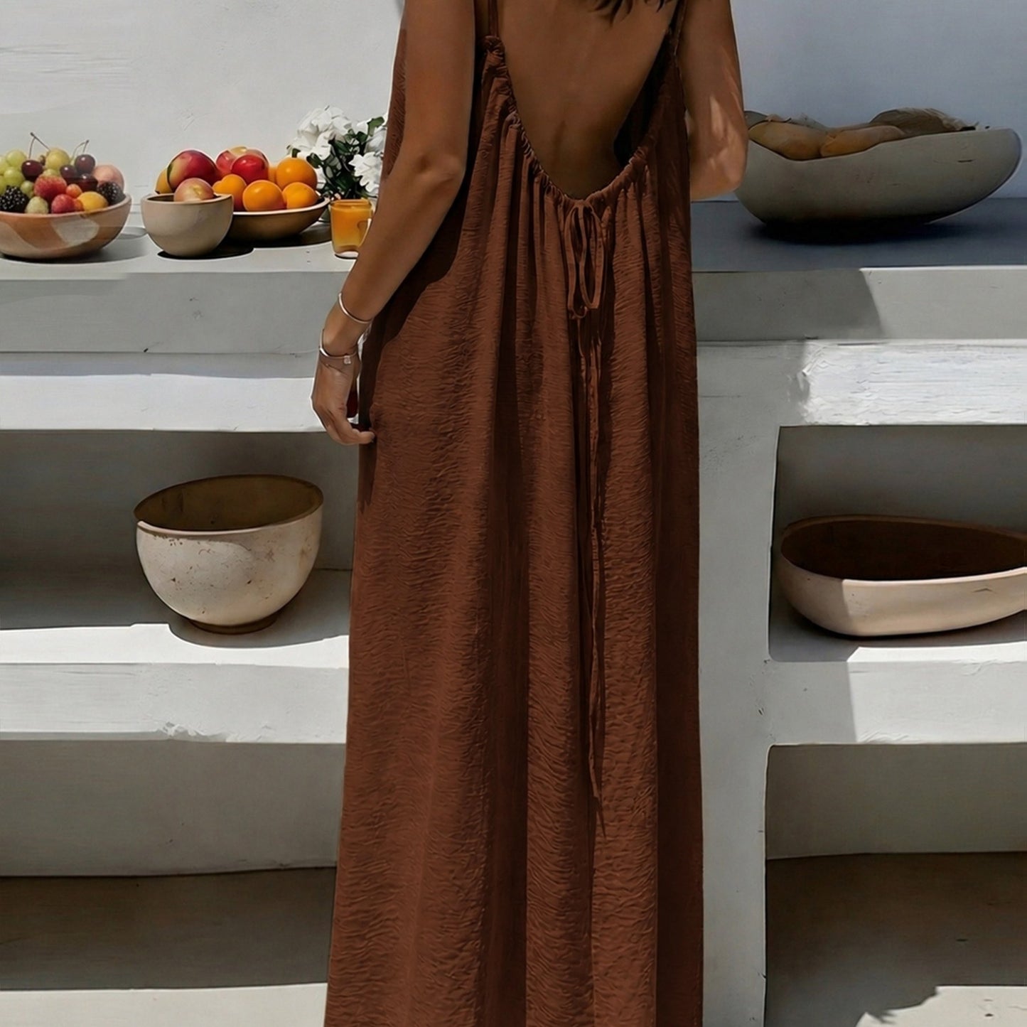 New camisole backless loose vacation style long home skirt dress for women