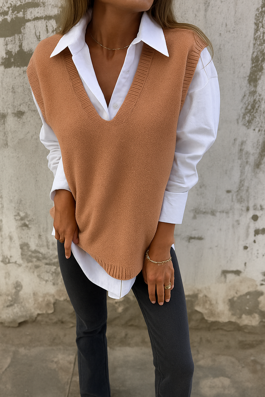Comfortable Sweater Vest for Women with V Neck Sleeveless Relaxed Oversized Knit Style