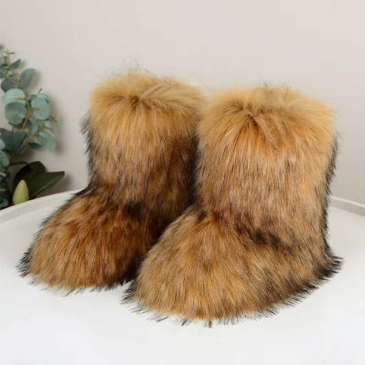 Comfortable Faux Fur Snow Boots for Women with Fluffy Shaggy Pull On Winter Style