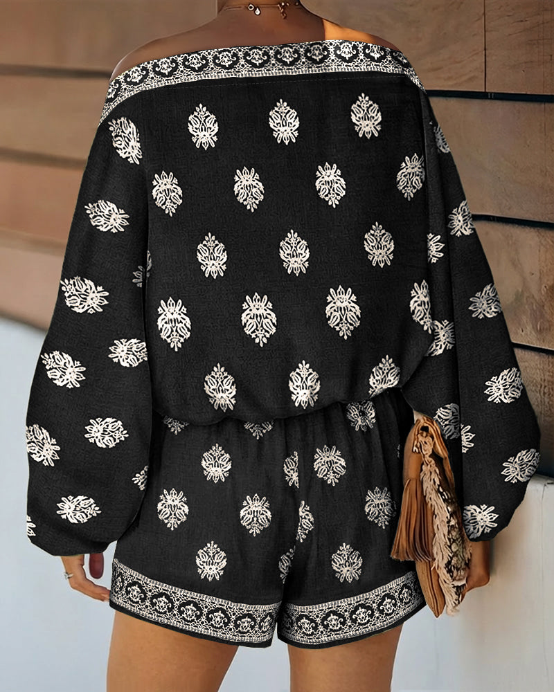 Indira | Women's Off-Shoulder Boho Print Two-Piece Set