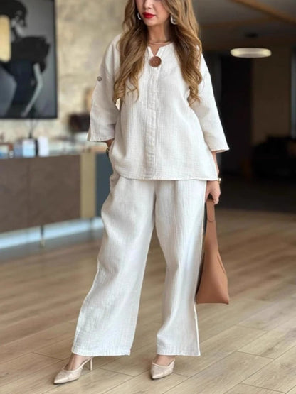 Linnea | Women's 3/4 Sleeve Tunic Wide Leg Pants Set