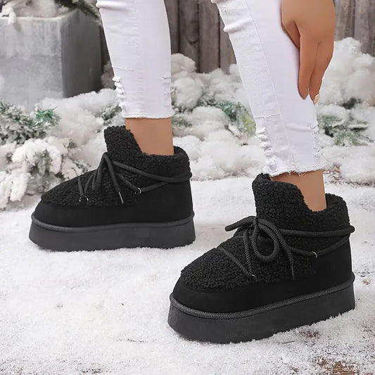 Comfortable Winter Shoes for Women with Faux Fur Lining Lace Up Platform Ankle Boot Style