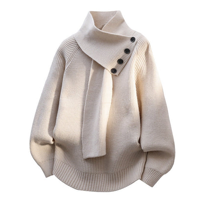 Women’s Sweater | Scarf Neck Button Detail