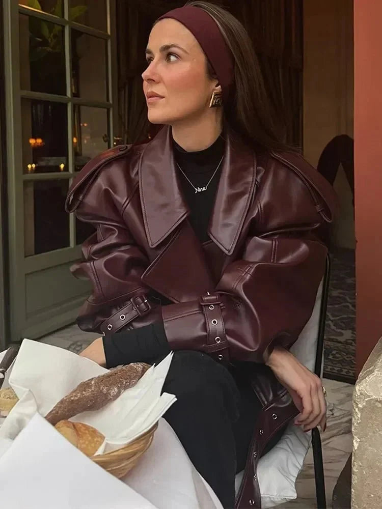 Veste courte en cuir synthétique pour Femme