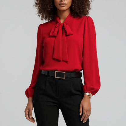 Penelope | Women's Relaxed-Fit Bow-Tie Neck Long-Sleeve Blouse