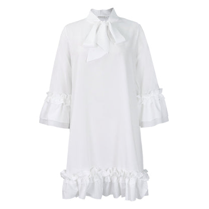 Madison | Women's Ruffle-Hem Bow-Neck Tunic Mini Dress