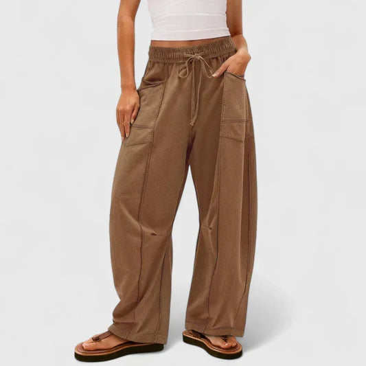 Effortless Wide Leg Cargo Pants for Women with High Waist Drawstring Relaxed Flowing Casual Style