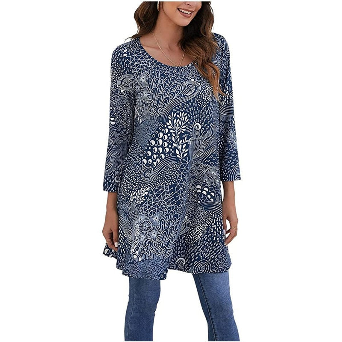 Zara | Women's Mandala Print 3/4 Sleeve Tunic Top